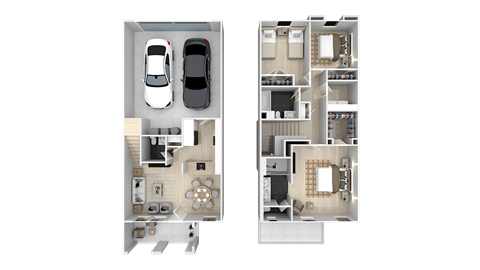 Floor plan for 3 beds, 2.5 baths, 1301 sqft